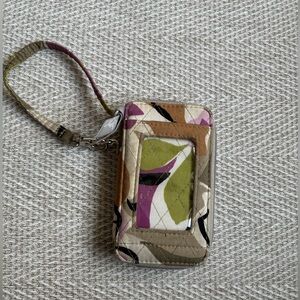 Vera Bradley Wristlet Wallet Small Purple Green Geometric Floral Cotton (H25)